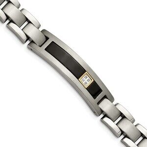 Titanium 14K Gold Brushed & Polished Black Onyx .05 carat Diamond 8.75"Bracelet